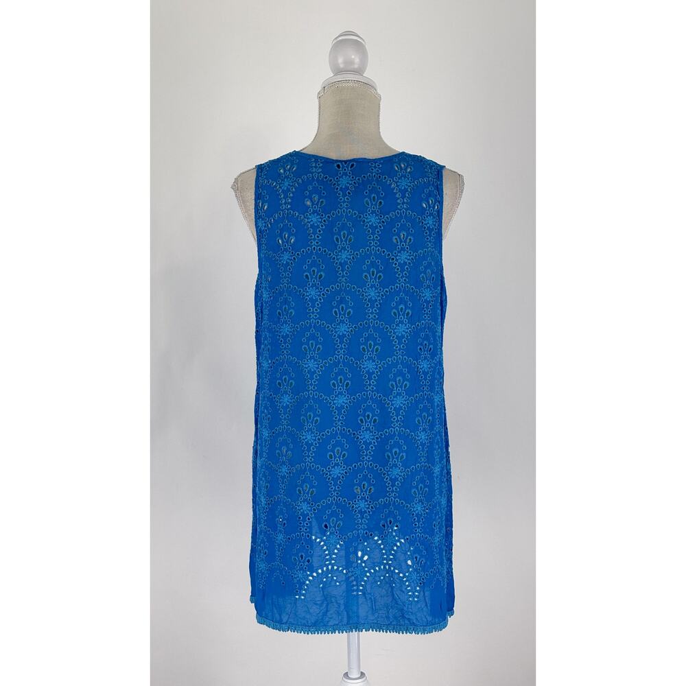 Johnny Was Mod Eyelet Sleeveless Boho Tunic Top Cobalt Blue Womens Size Medium - Picture 9 of 11